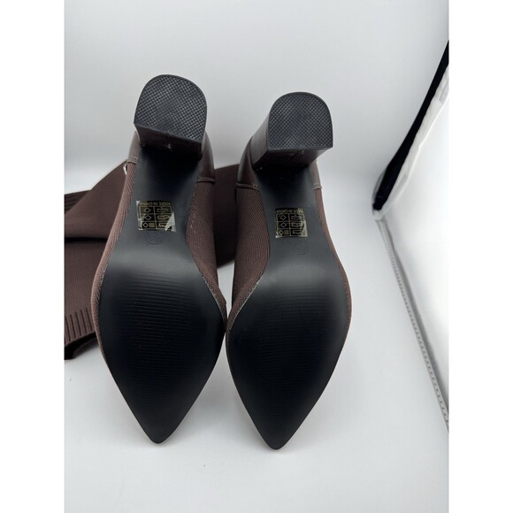 MOUSSE FIT Women's Strap Decor Heeled High Boots Brown 6.5 - Picture 9 of 12